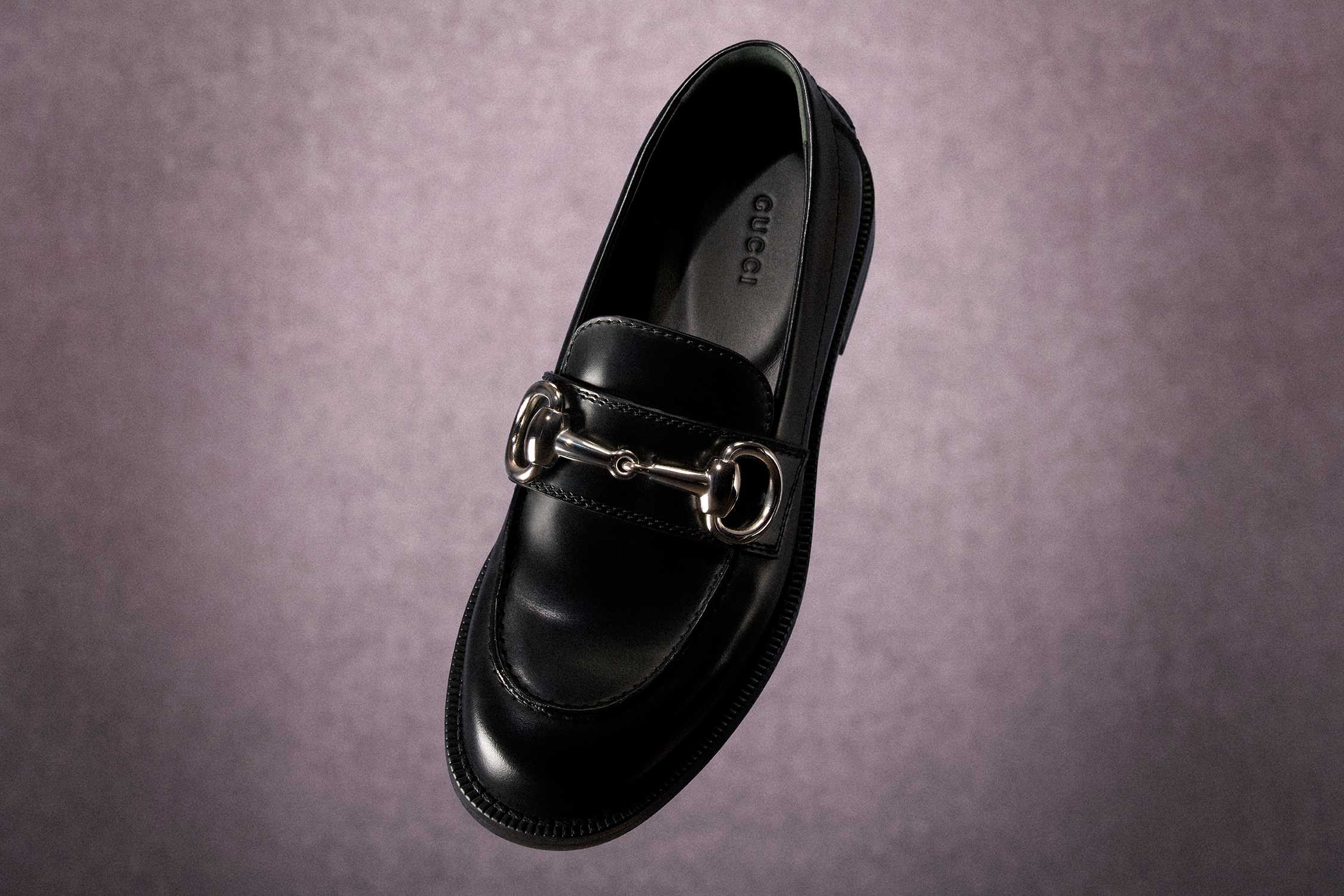 Black Gucci horsebit loafer shoe