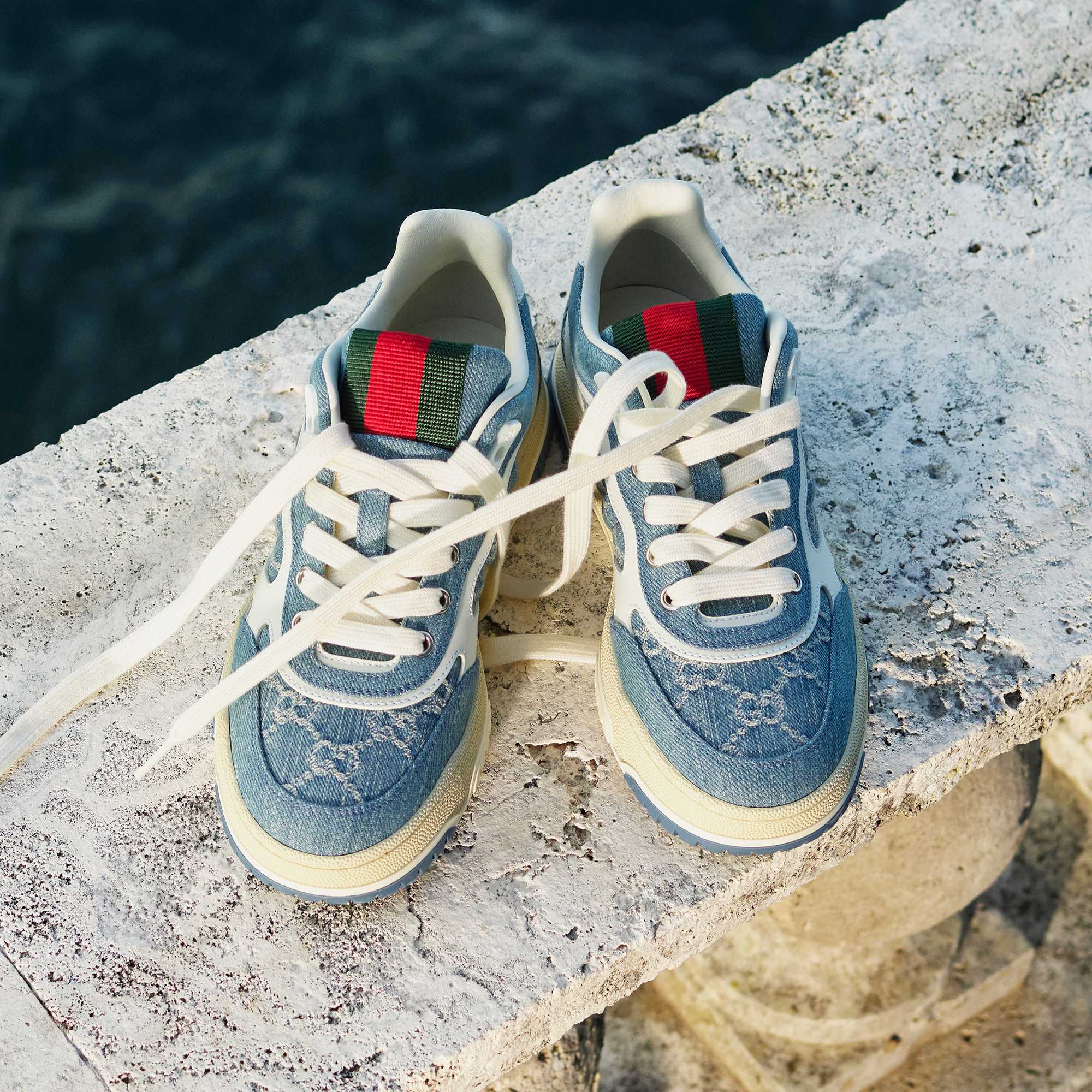 Denim Gucci sneakers with signature Web stripe