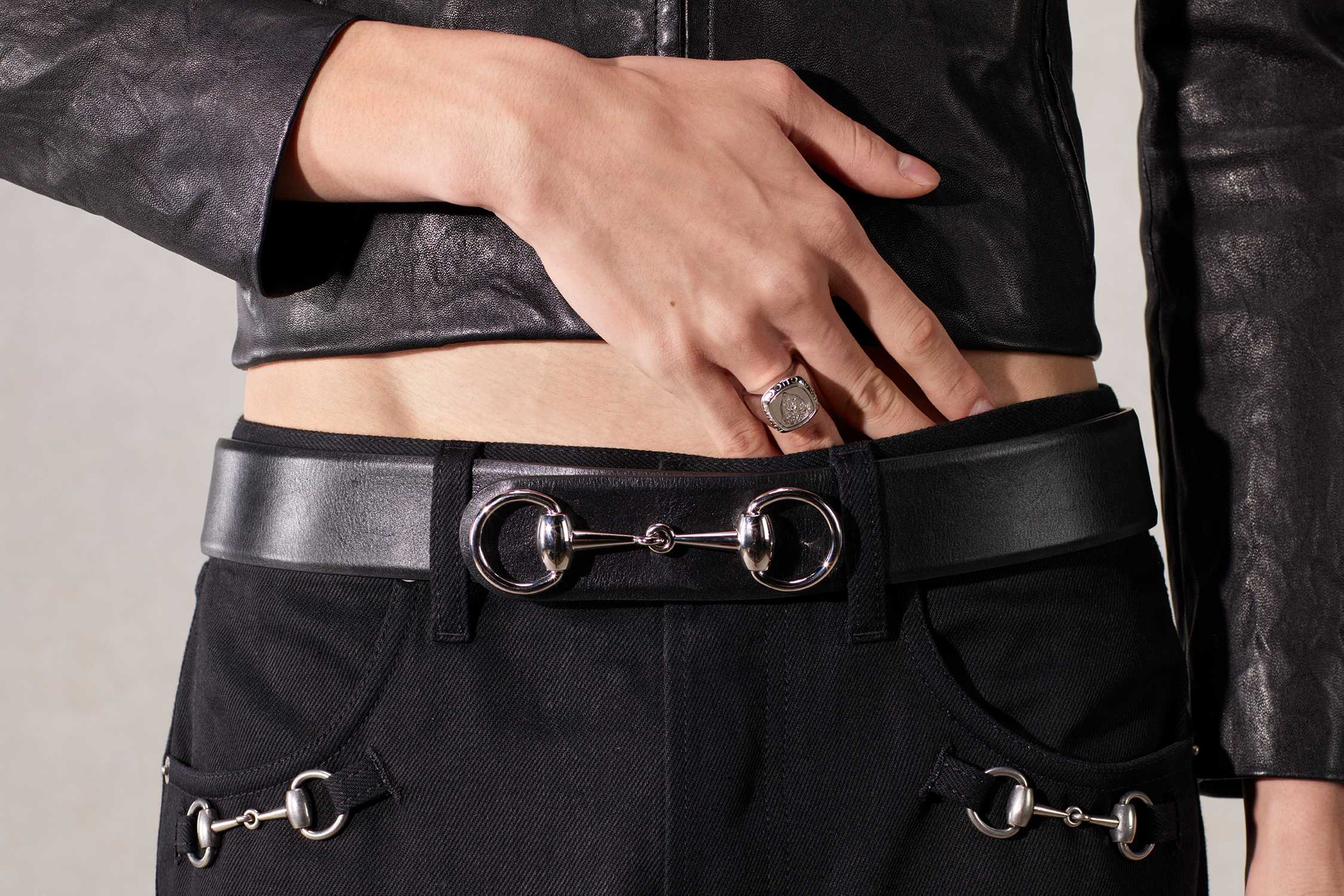 Black Gucci horsebit leather belt