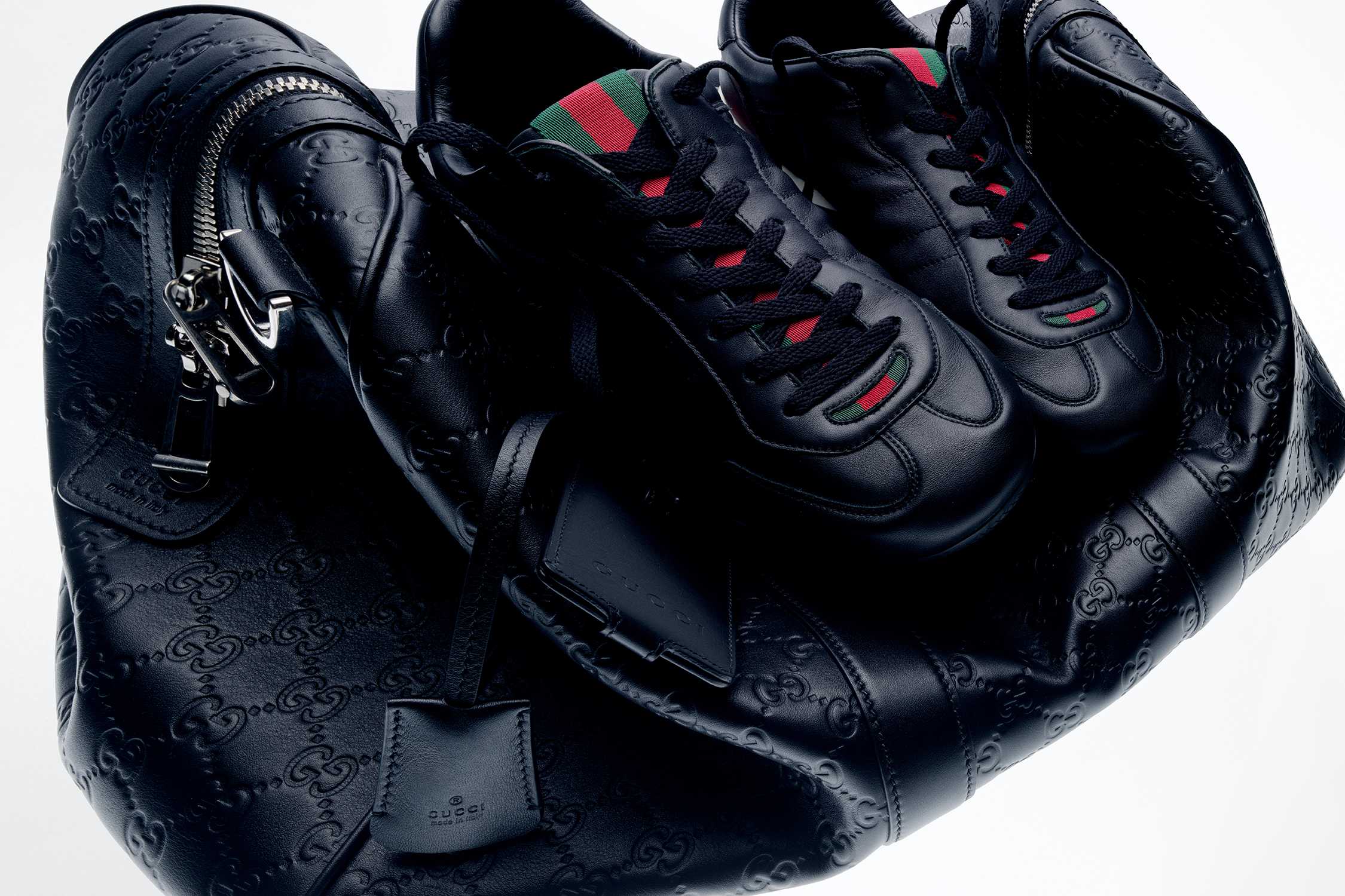 Black Gucci shoes and bag