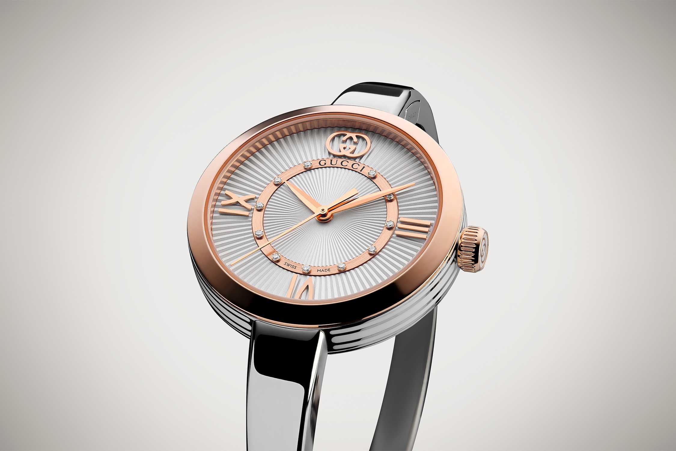 Gucci silver rose gold watch