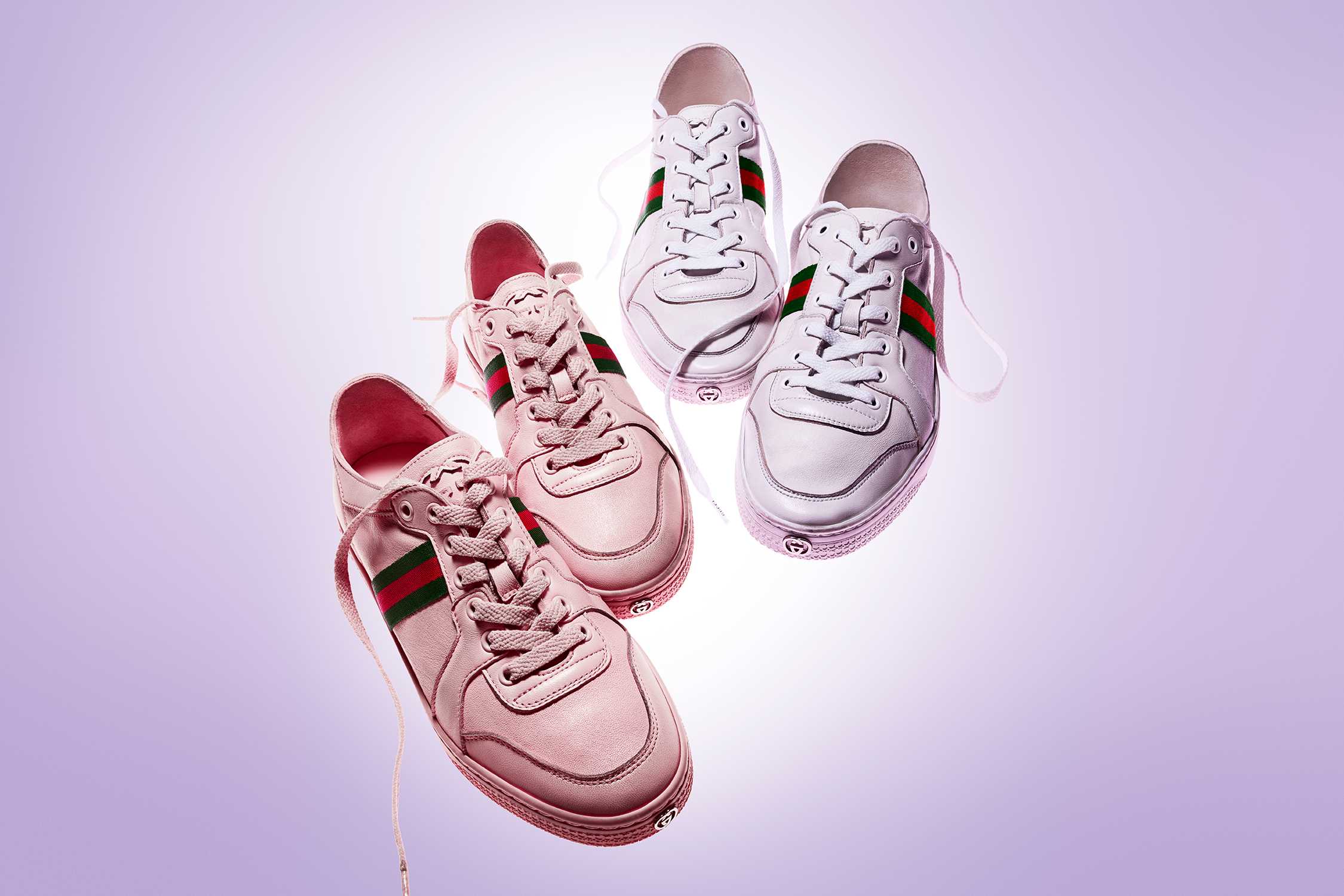Pink Gucci trainers with stripes