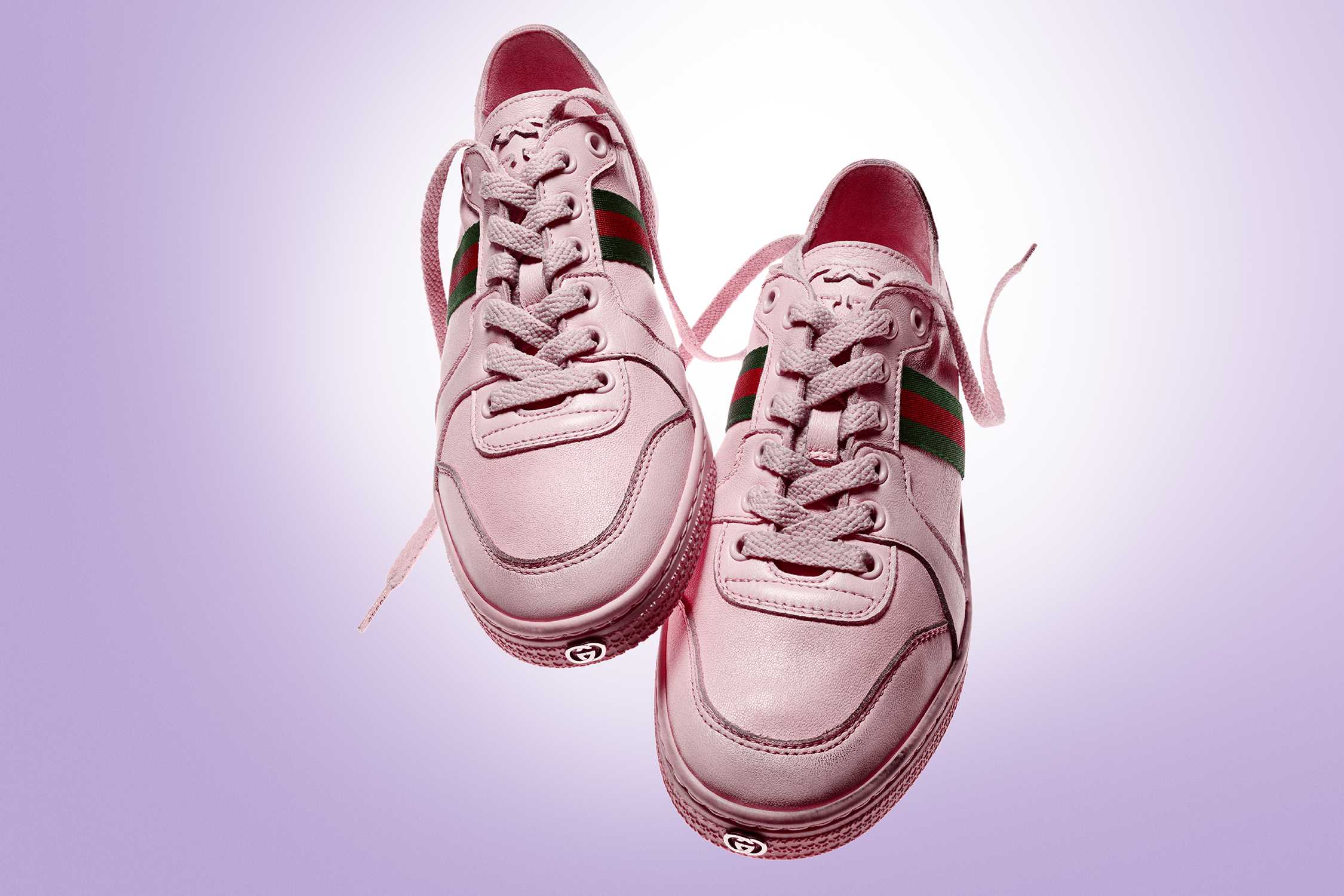 Pink Gucci trainers with stripes