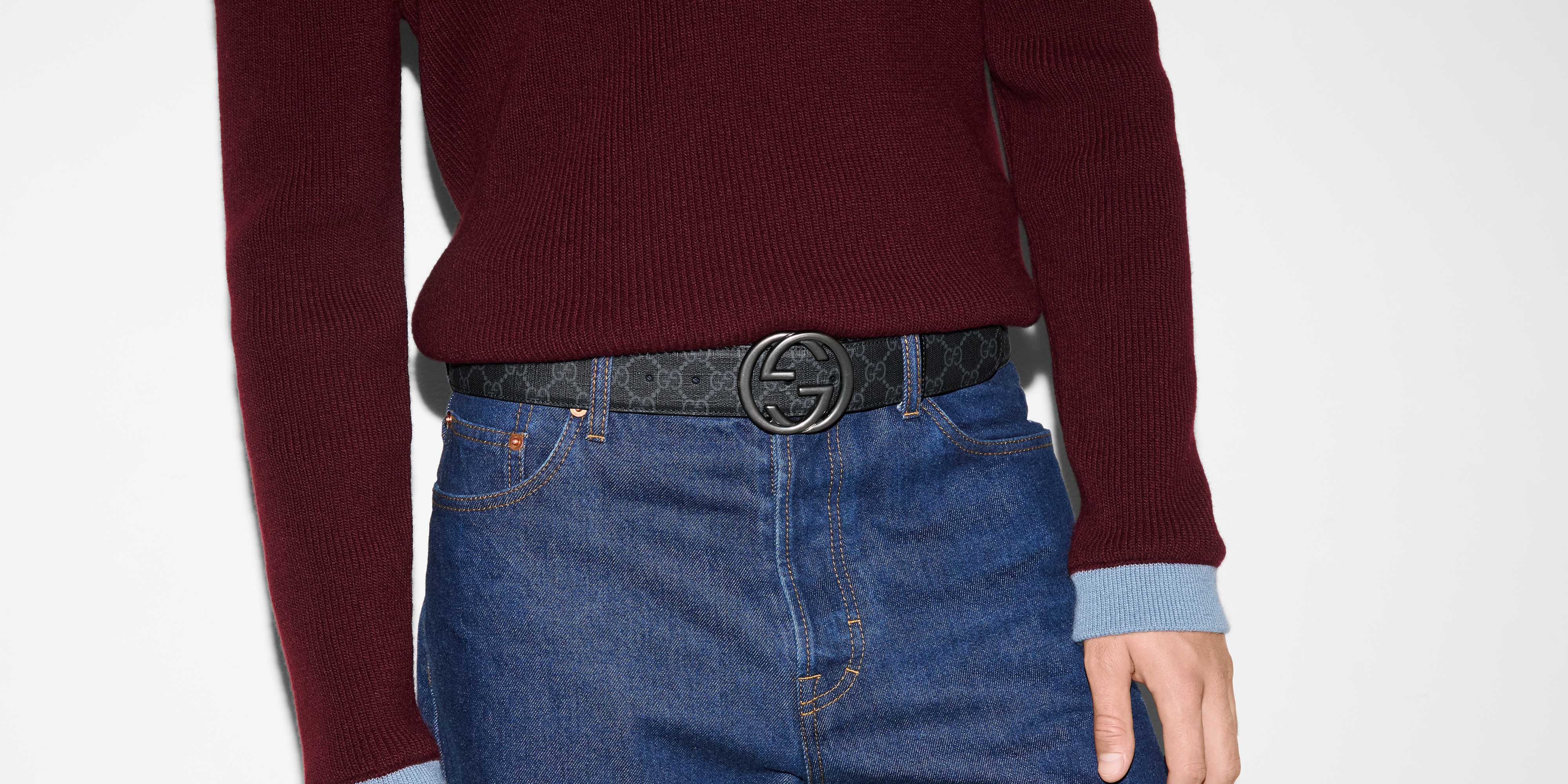 Black Gucci belt with jeans