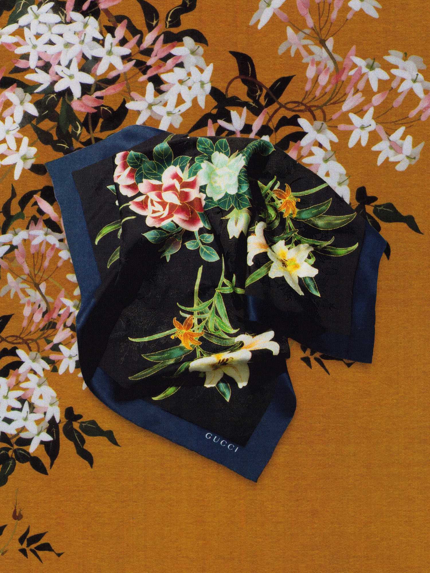 Gucci navy floral silk scarf