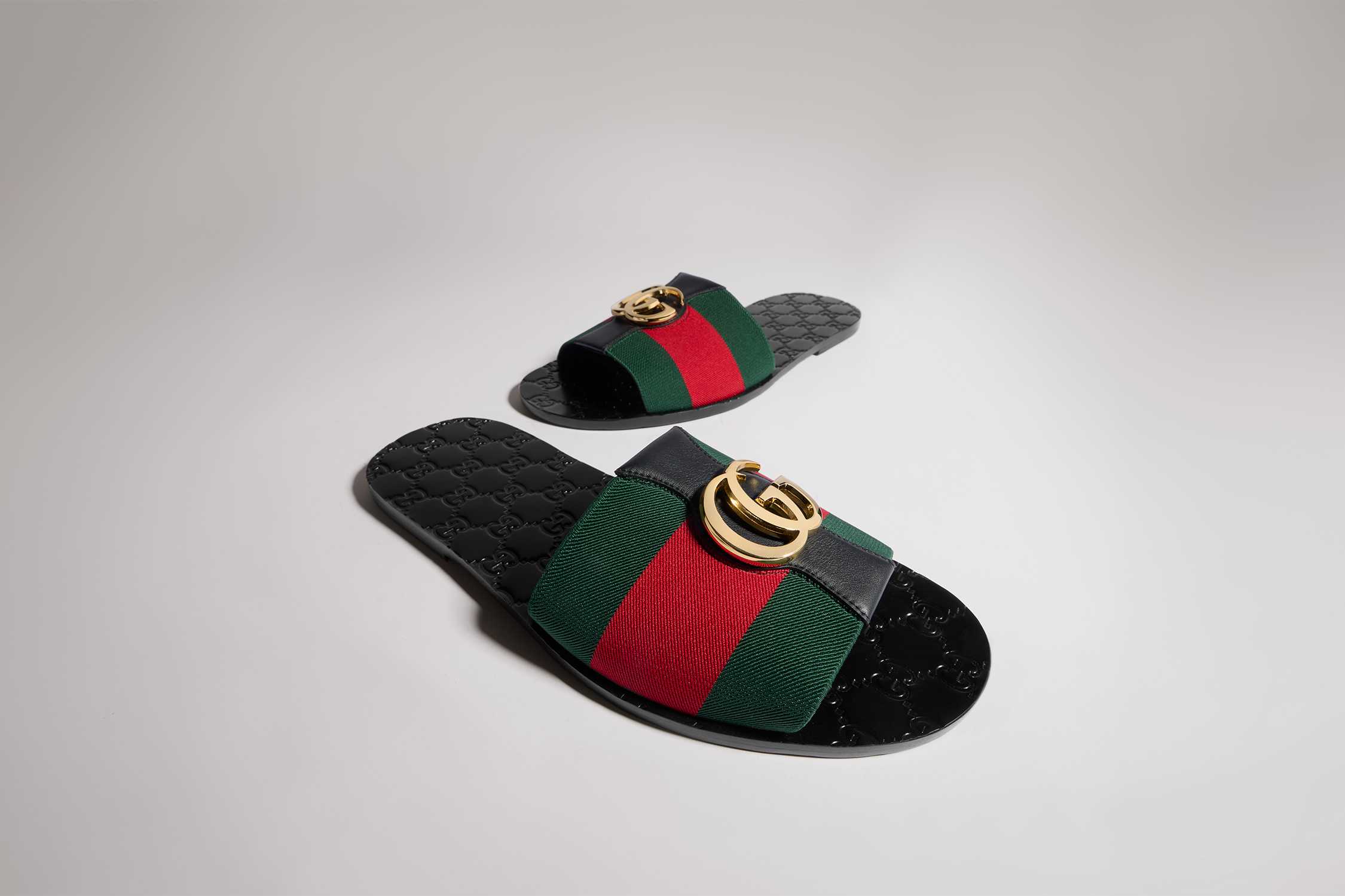 Gucci green-red-black slides with logo