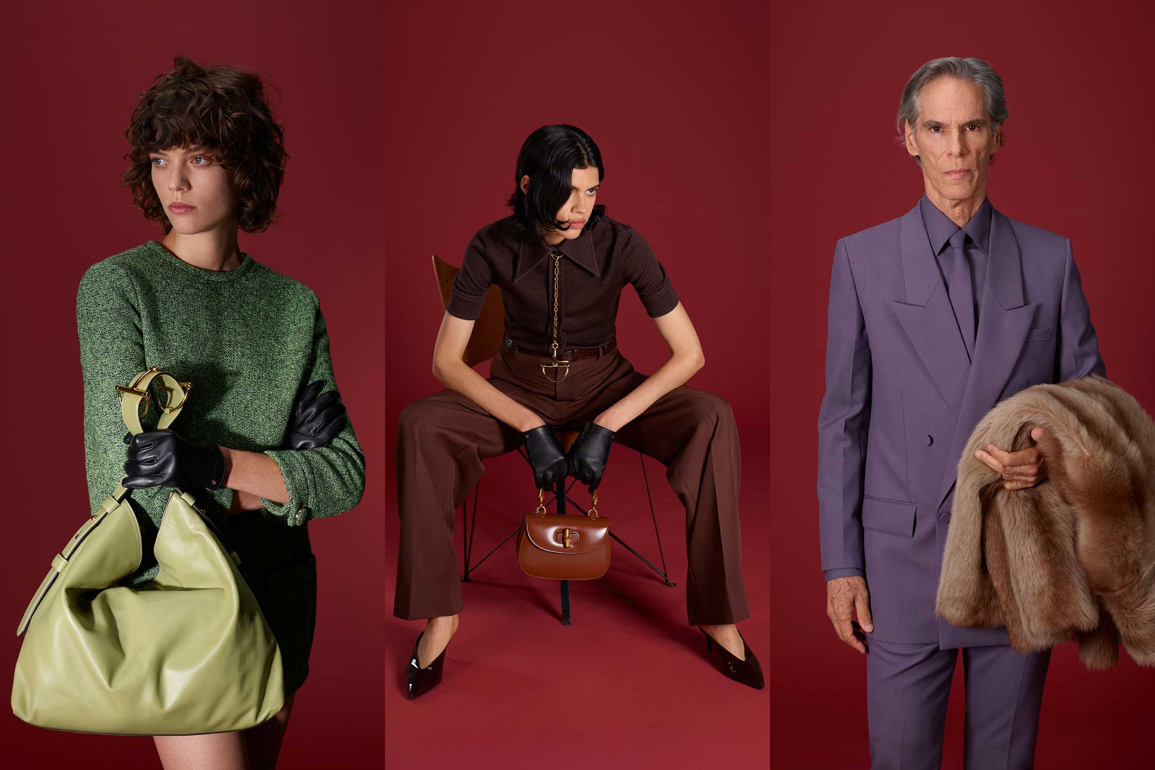 Gucci fashion against red backdrop