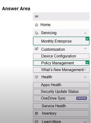 All users have Microsoft 365 apps deployed. You need to configure Microsoft 365 apps to meet the following requirements: Enable the automatic installation of WebView2 Runtime. Prevent users from submitting feedback. Which two settings should you configure in the Microsoft 365 Apps admin center? To answer, select the appropriate settings in the answer area. NOTE: Each correct selection is worth one point.