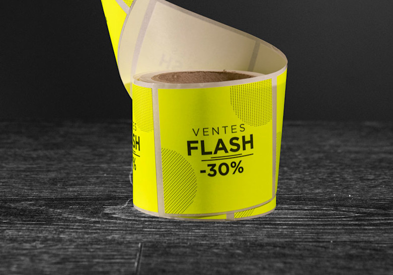etiquette rouleau fluo jaune