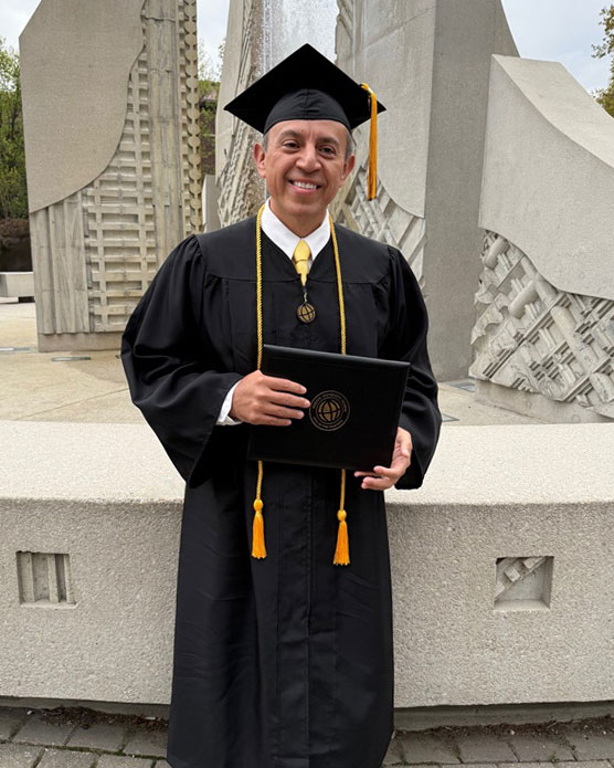 Carlos Bonilla celebrated his Purdue Global graduation at an in-person ceremony at Purdue University’s West Lafayette location. (Photo provided)