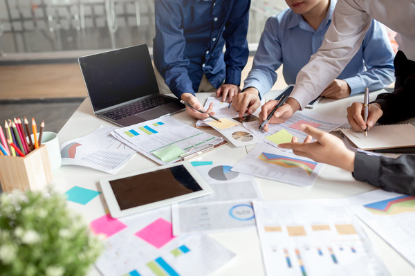 Professionals working together during a meeting.
