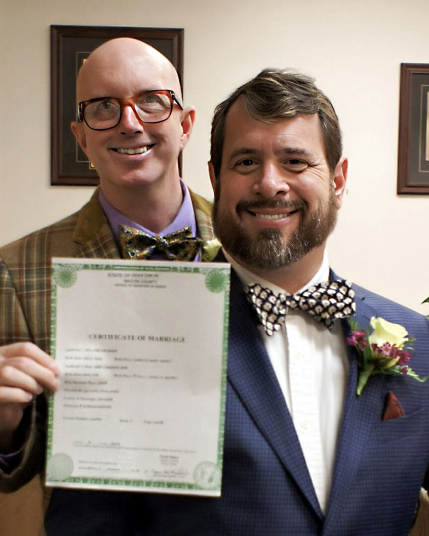 Josef Vice and his husband, Rob Lewis-Vice, are all smiles at their wedding. (Photo provided)
