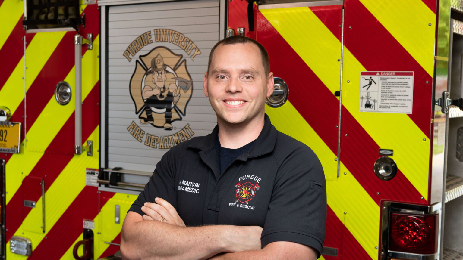Firefighter and paramedic Justin Marvin has worked for the Purdue Fire Department since 2016. (Purdue University photo/John Underwood)