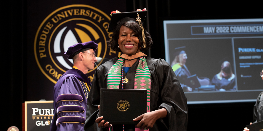 Despite undergoing cancer treatment, Sheila Taylor did not take off a single semester while pursuing a master’s degree in accounting through Purdue University Global. (Purdue University photo/John Underwood)