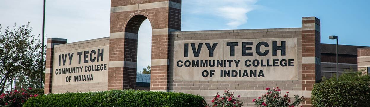 Brick campus sign for Ivy Tech Community College of Indiana