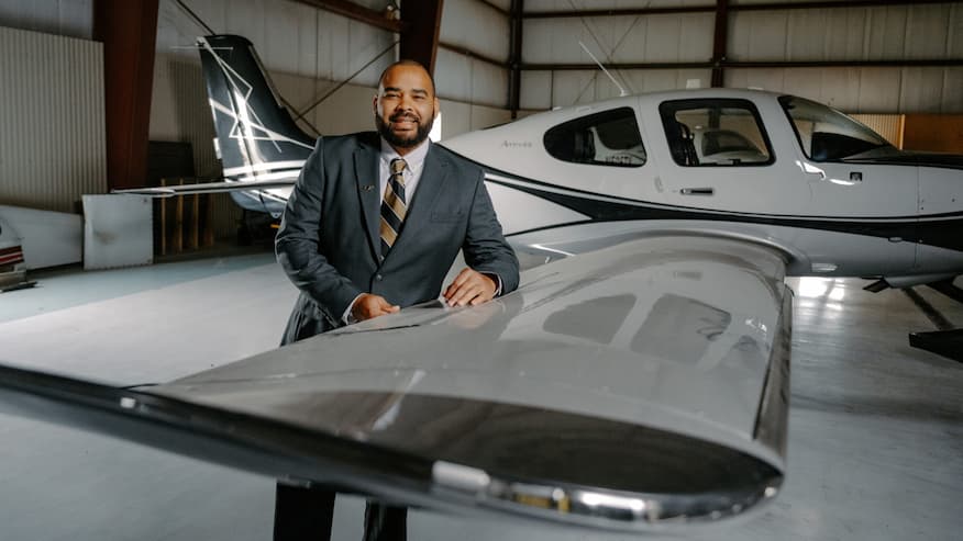 Julius Keller’s leadership and passion for aviation are leading to student success. Keller serves as associate head for Purdue Global’s School of Aviation. (Purdue Global photo/Kelsey Lefever)