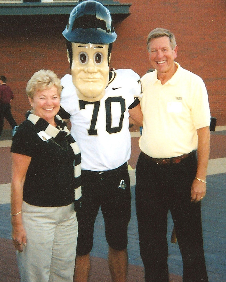 Linda Baird (left) and her husband, Donn, with Purdue Pete in 2007. (Photo provided)