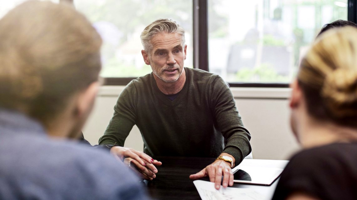 Military veteran receiving career advice.