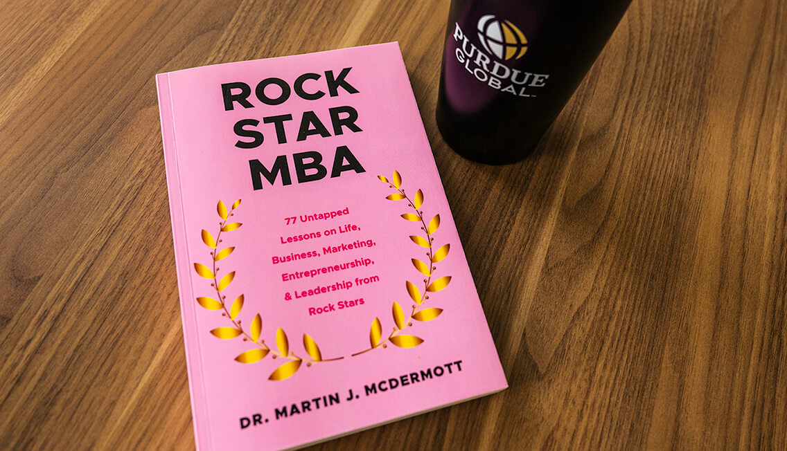 Purdue Global’s Martin McDermott recently released “Rock Star MBA: 77 Untapped Lessons on Life, Business, Marketing Entrepreneurship, & Leadership from Rock Stars,” (Purdue Global photo/Rebecca Robiños)