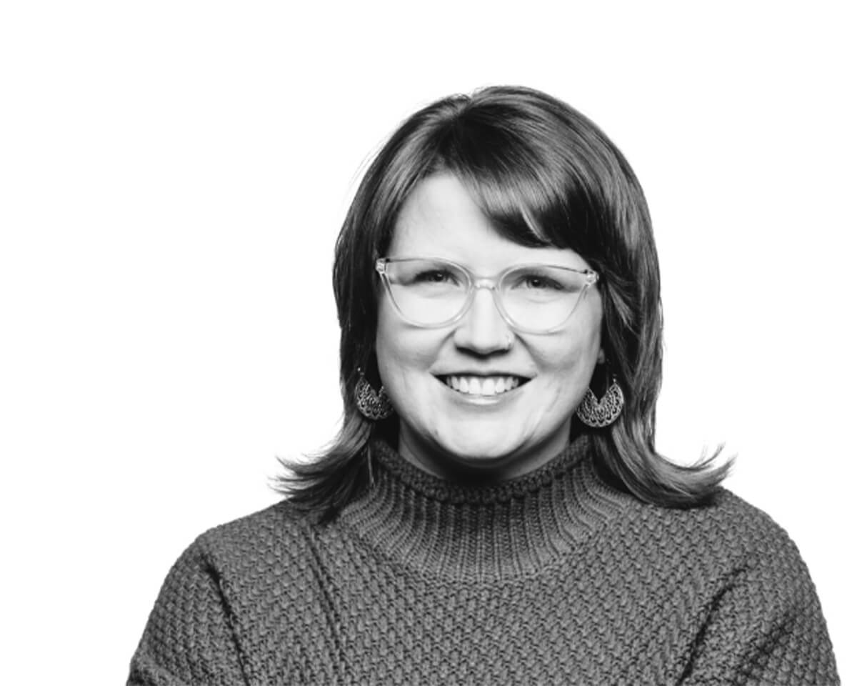 black and white image of Purdue Global graduate Abby