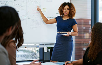 woman teaching a college class