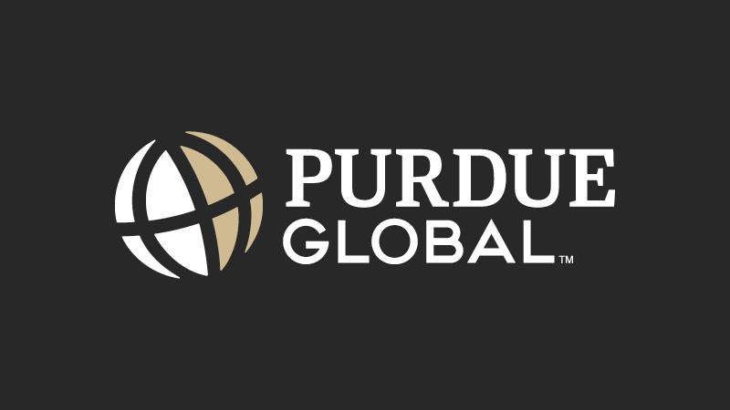 Alt: Purdue Global logo on dark background.