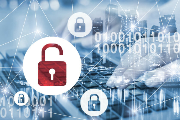 An image showing padlocks and a keyboard representing cybersecurity and cyber insurance.