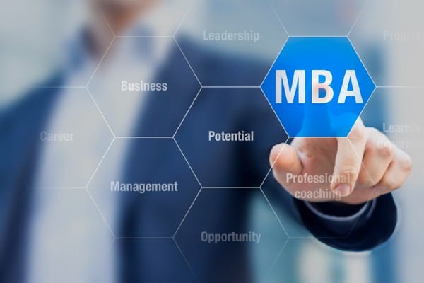 A concept of a man choosing an MBA concentration on a screen