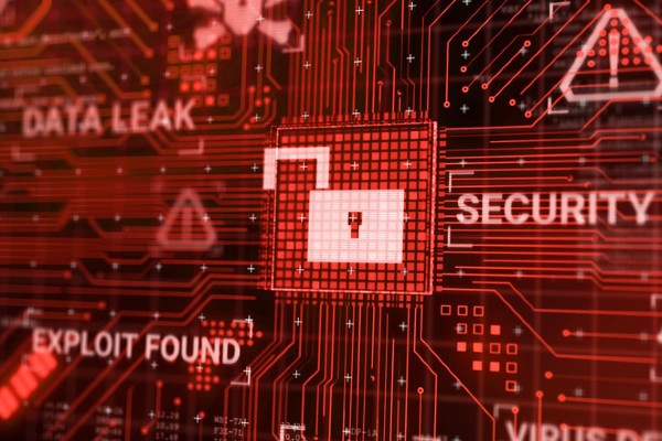 An illustration of a computer network being attacked with data leak, security breach and more.