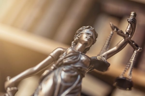 A representation of Lady Liberty in a law library