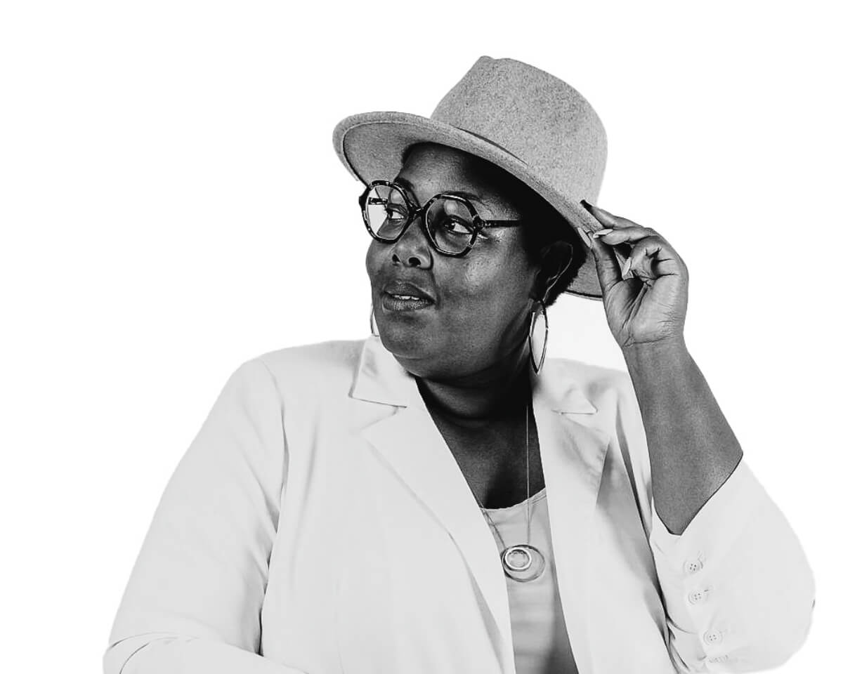 black and white image of Purdue Global graduate LaQuinta