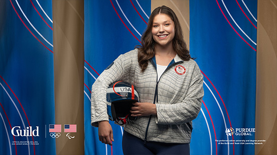 USA Olympic athlete Ashley Farquharson poses with her luge helmet