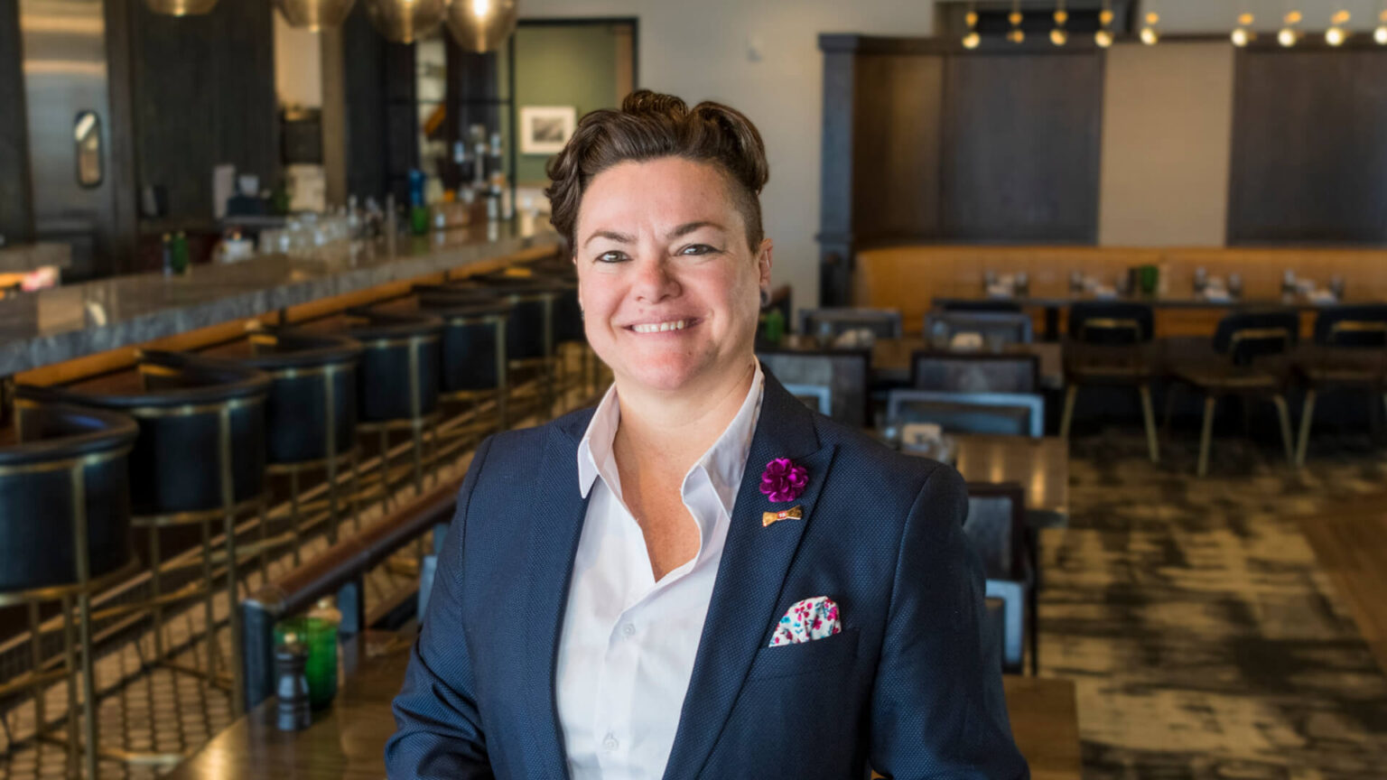 Leanna Chroman, vice president of learning and culture at Huse Culinary, enrolled in Purdue Global’s industrial/organizational psychology program to learn how to build an even stronger workplace culture at her company. (Purdue University photo/John Underwood)