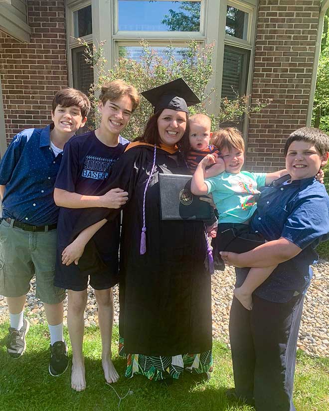 Cornelius says one of her favorite parts of her graduation ceremony was sharing it with her family — she could hear her son’s voice shouting “That’s my mom!” when she crossed the stage. (Photo provided)
