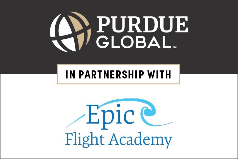 Purdue Global and Epic Flight Academy logos