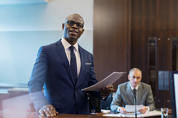 Lawyer making an argument in court