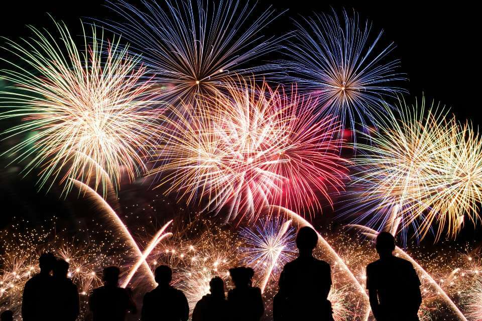 alt: Colorful fireworks in the night sky.