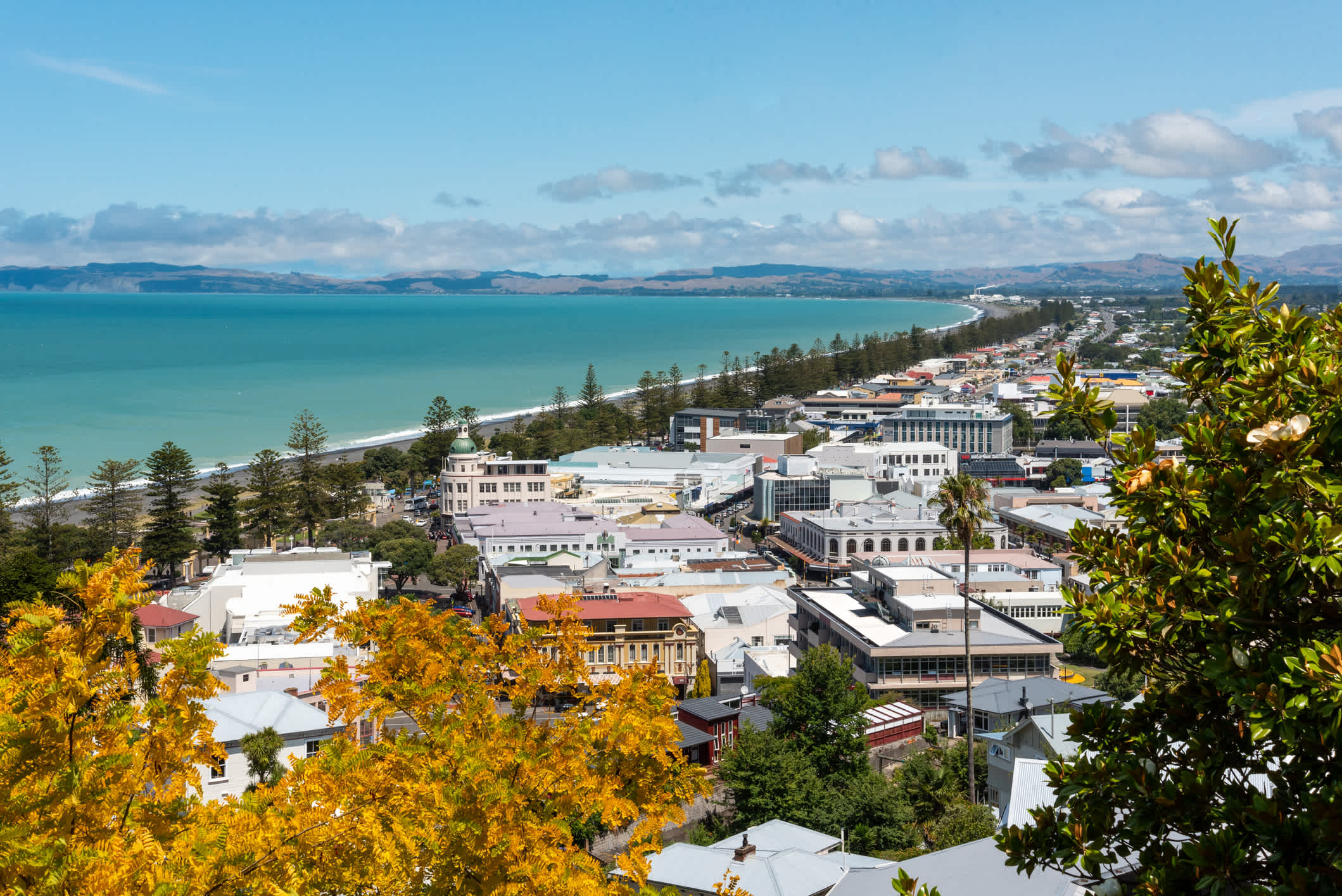 Vue aérienne sur les bâtiments Art déco dans le centre-ville de Napier, île du Nord de la Nouvelle-Zélande