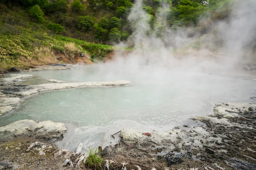 Japan, Hokkaido, Noboribetsu Blick zum Oyunuma Quelle in Noboribetsu auf Hokkaido, Japan