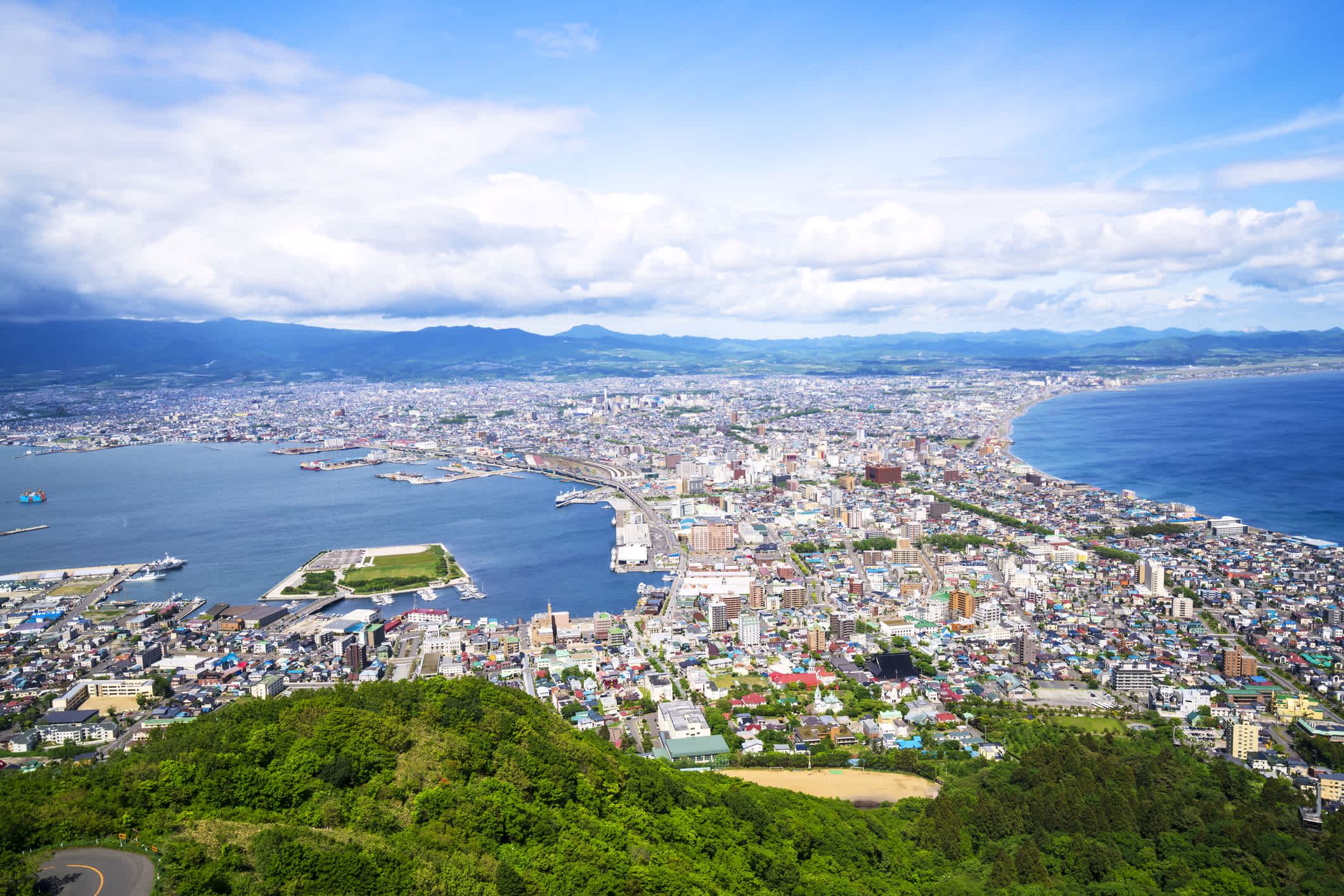 Das Panorama von dem Mount Hakodate, Hokkaido, Japan.

