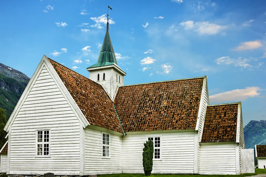 Alte lutherische Holzkirche, Honningsvag, Nordkap, Norwegen.