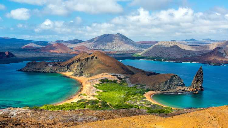 Visit the Galapagos Islands, here pictured from above, on a highlights of Ecuador tour