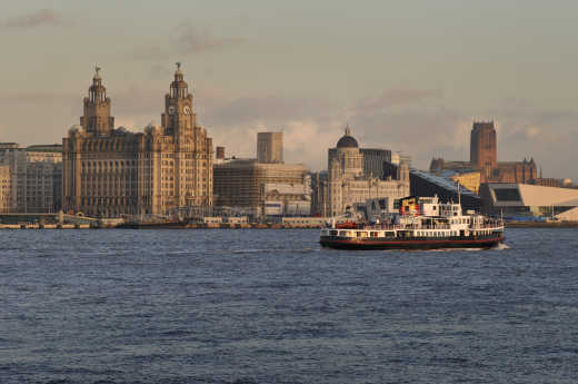The Liverpool Skyline and the River Mersey at the sunset.