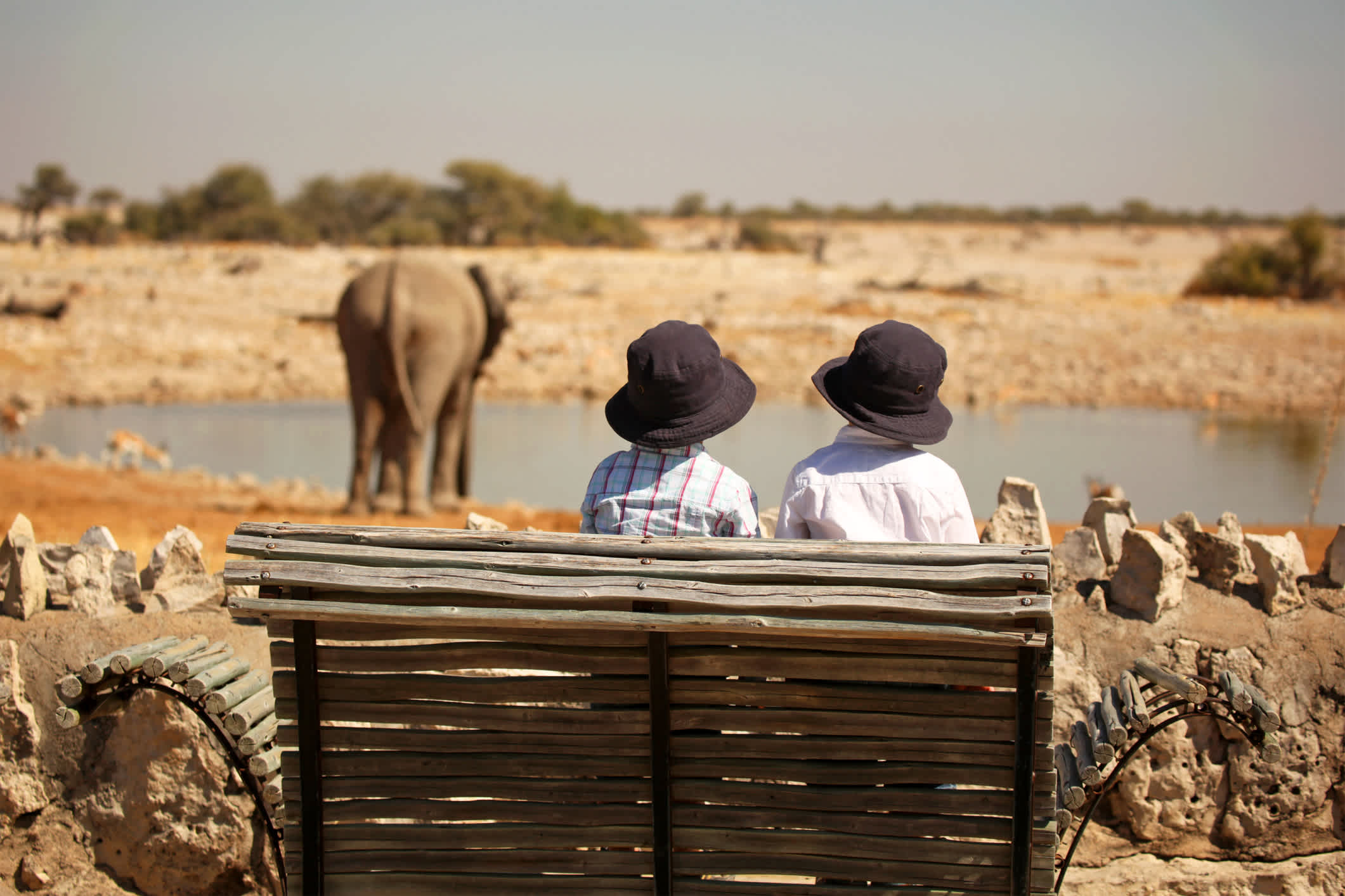 Kinder beobachten Elefanten beim Safari in Afrika.