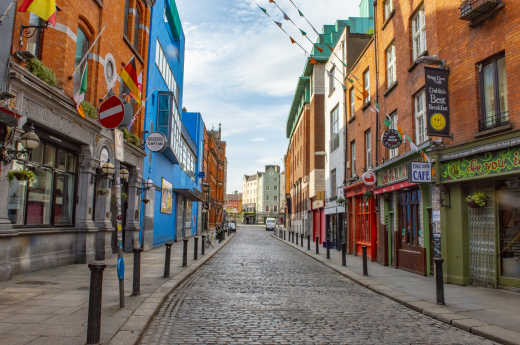 Leere Straßen im Stadtzentrum von Dublin, Irland.