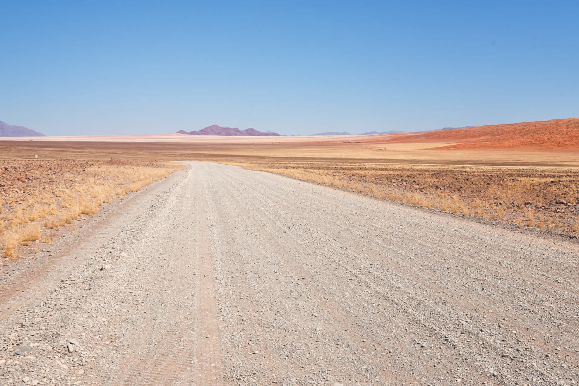 Schottstraße und weite Wüstenlandschaft