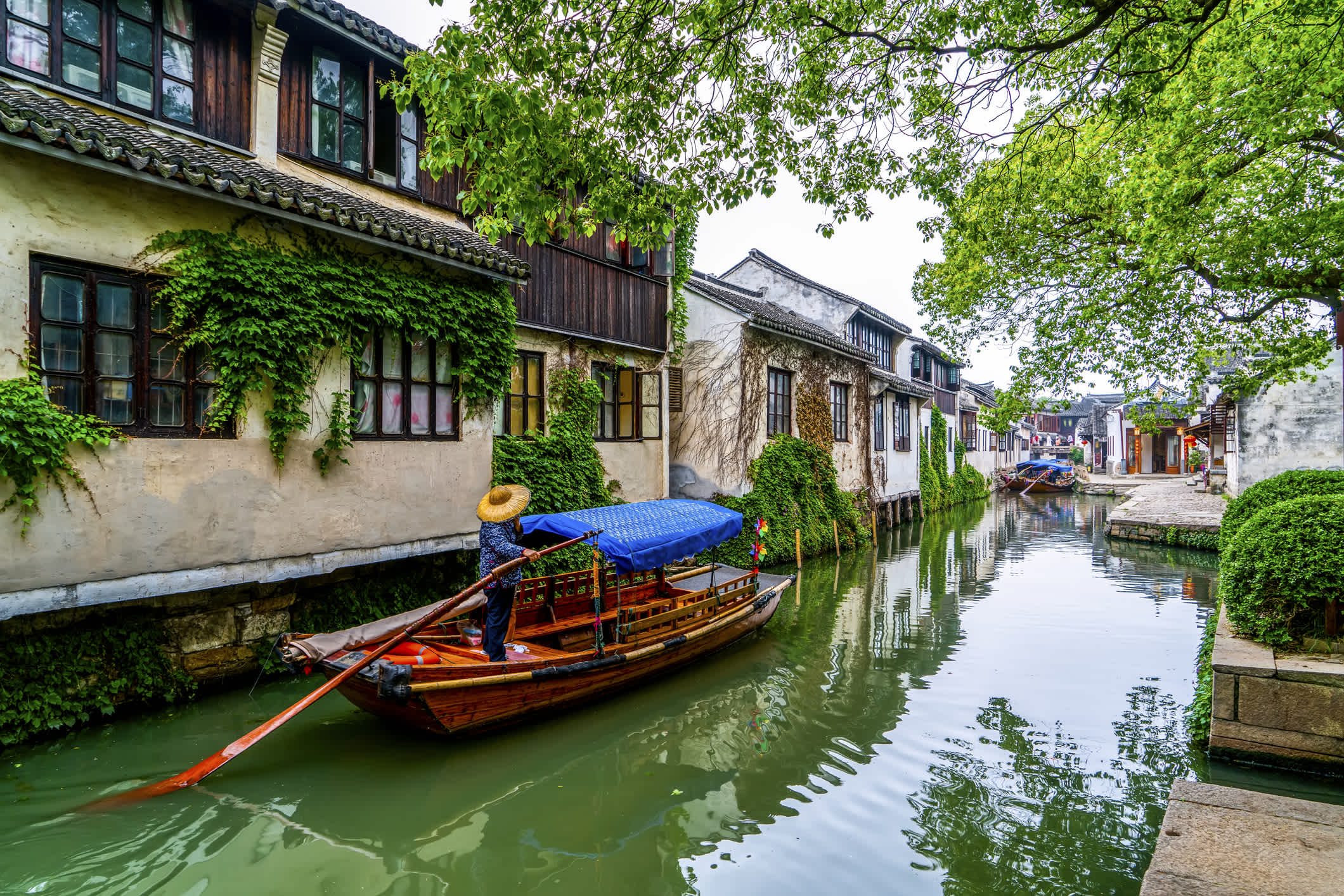 Blick auf einen Kanal in Suzhou, China