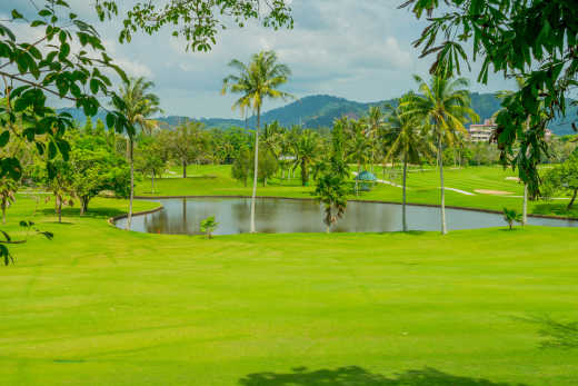 Terrain de golf avec palmiers en Thaïlande