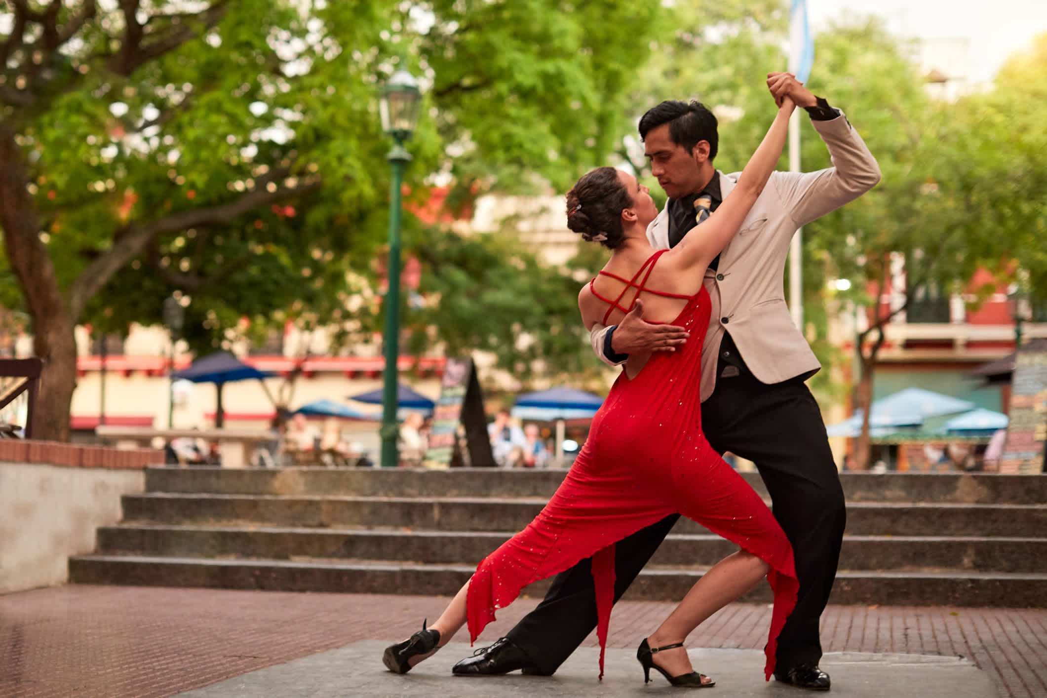Tango dancers performing on the streets of Buenos Aires.
