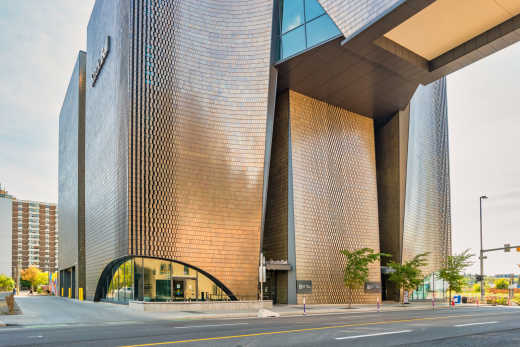 The Studio Bell National Music Center, a modern building in the center of Calgary Alberta